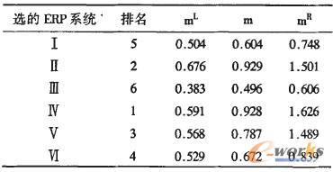 表2 ERP系統(tǒng)的模糊相對有效性 (格式為:M=(mL,m,mR)