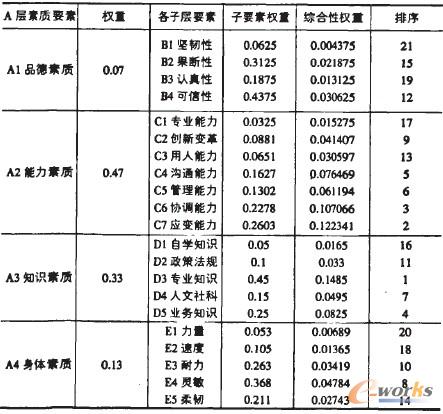 表6 各要素綜合性權重排序